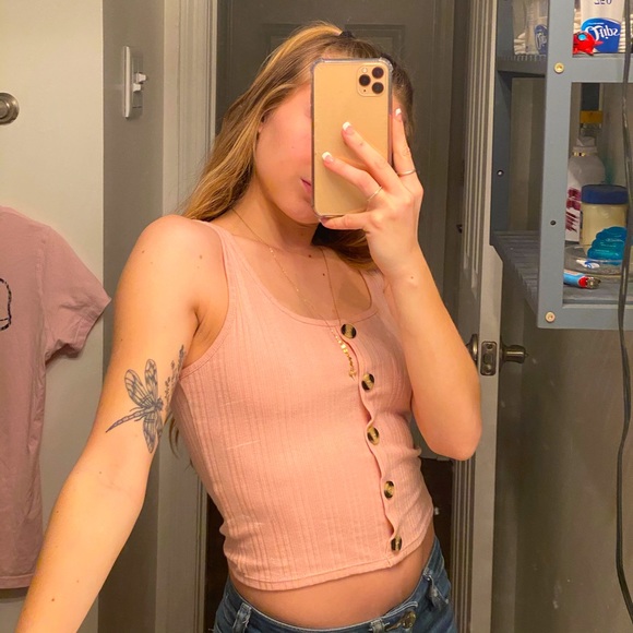 Pink Button up Tank Top - Picture 1 of 3
